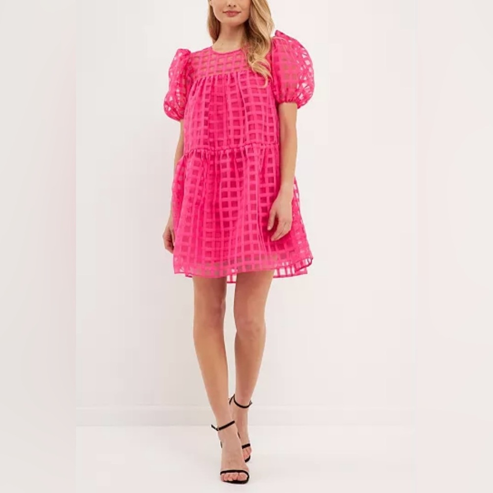 English Factory Women's Gridded Puff Sleeve Dress Size Small